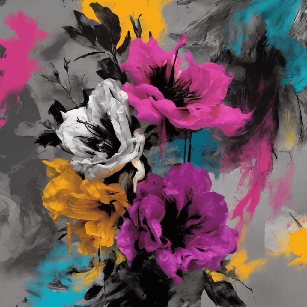 Λουλούδια σε ζωγραφικό στυλ με έντονες χρωματικές αντιθέσεις και μοντέρνα αισθητική.